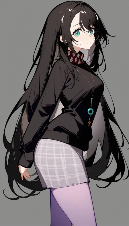1girl,
inori,mo8,shiro9jira,ciloranko,ask \(askzy\),(tianliang duohe fangdongye:0.8),
hairclip,black sweater,necklace,plaid pencil skirt,white background,simple background,upper body,solo,very long black hair,purple pantyhose,from side,looking at viewer,
masterpiece,best quality,newest,absurdres,safe,<lora:Fixhands_anime_bdsqlsz_V1:1>,<lora:inori8:1>,