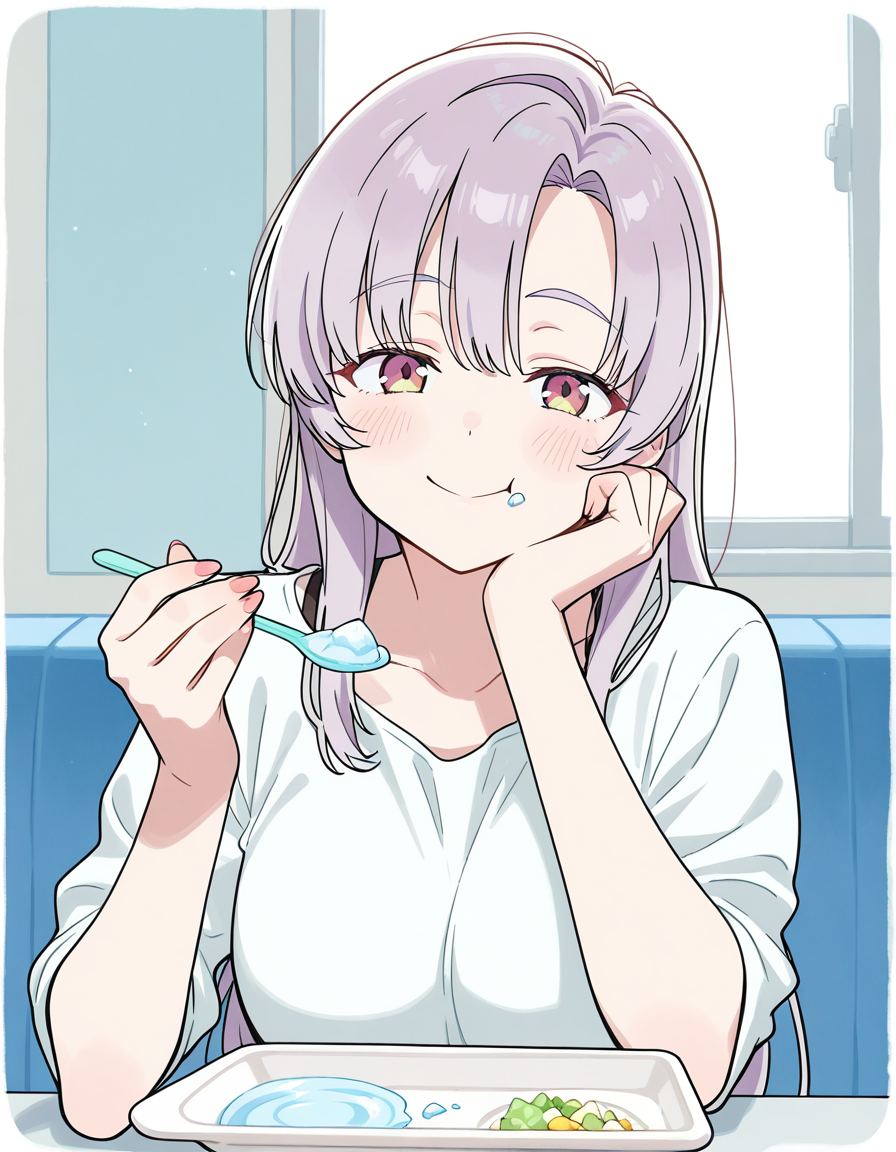 score_7_up, anime BREAK official art, solo, 1girl, one girl, 
<lora:nerunerunerune:1>, nerunerunerune, 
1girl, solo, looking at viewer, smile, upper body, holding, plastic spoon, eating, plastic plate,
(masterpiece:1.3), best quality, high resolution, unity 8k wallpaper, extremely detailed CG, 8K, (watercolor \(medium\), muted color, sketch:1.1), perfect anatomy, highly finished, masterpiece, best quality, high quality, amazing quality, great quality, very aesthetic, ultra detailed, highres, absurdres, highly detailed, highly detailed background,