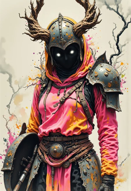 nistyle, A gritty Manga Sketch Showing an hkevil spectral street dancer girl, tighhighs and a very wide loose Neon Hoodie, a horned goddess of war with armored pauldron, Cleavage, Busty, billowing Aura, hood, shaded eyes, black skin, amazing Details, high Quality and hyperdetailed realistic, volumetric lighting, Studio Ghibli Dark Fairytale, cpstyle01, ethdysty