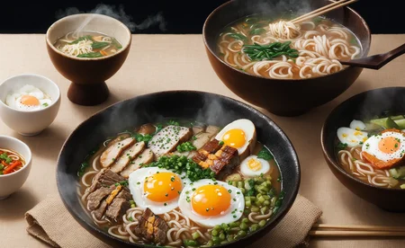 ultra detailed 8k cg, japanese ramen, chopsticks, egg, steam, boken