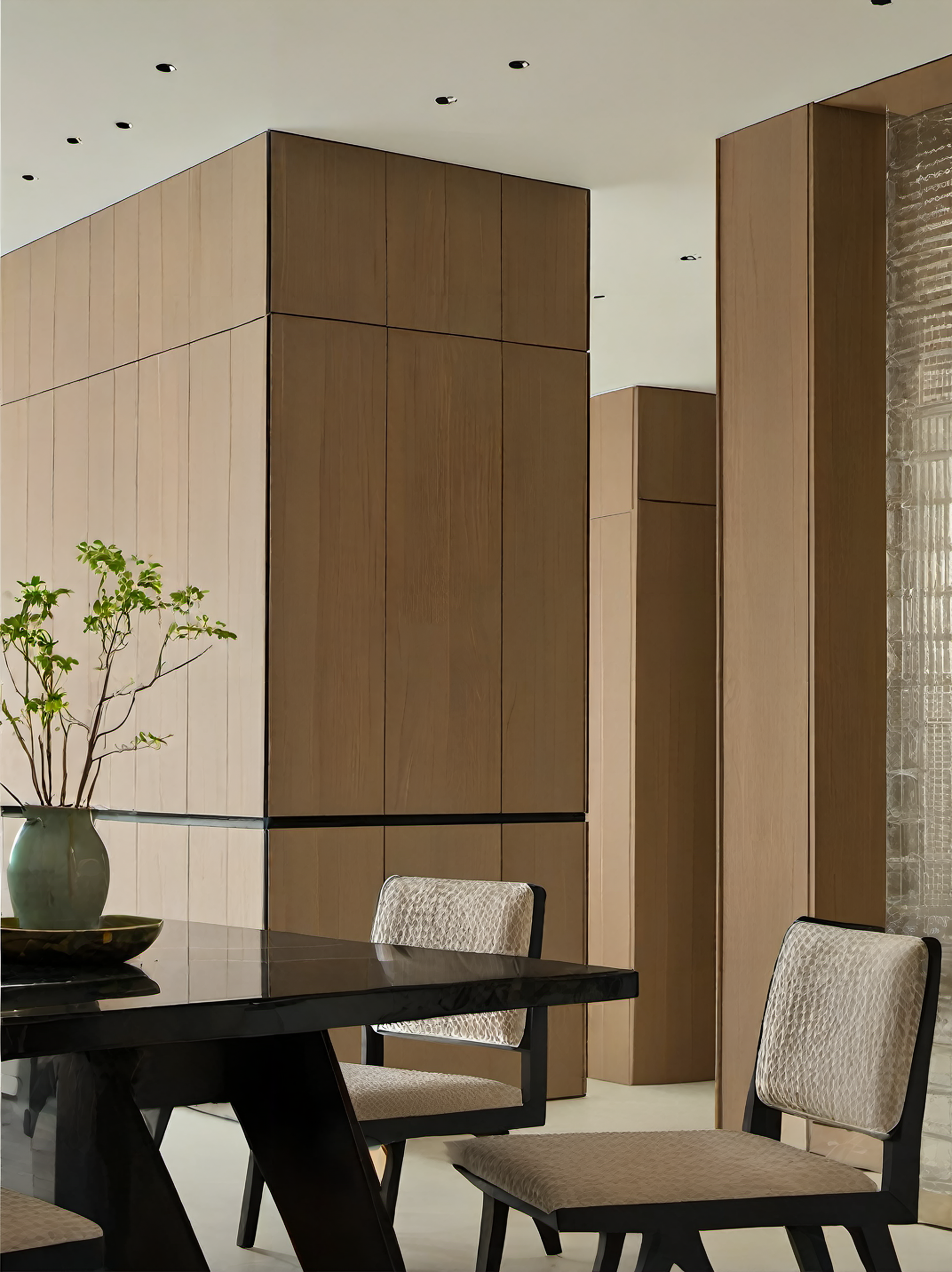 bestquality,masterpiece,highquality,real,realistic,superdetailed,fulldetail,8K,Wooden leisure,Dining room,chair,door,table,Dining table side cabinet,Electrical appliances,Glass brick,painting \(object\),cat,Floor tiles,<lora:åæ¨ä¼é²Wooden leisure.xl-000024:1>,