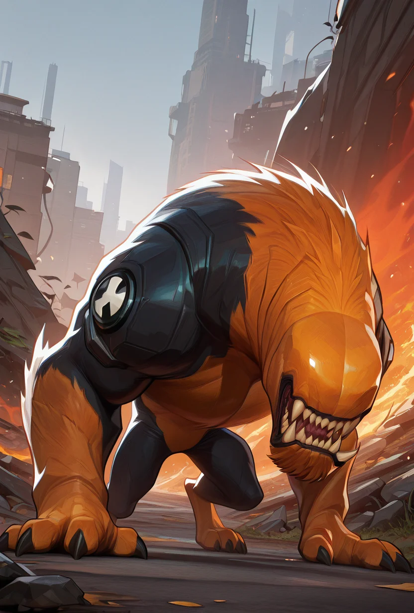 <lora:wildmutt-06:1> wildmutt, solo, no humans, claws, sharp teeth, no eyes, no ears, <lora:AMarvelRivals_style-06:1> MarvelRivals, , , semi realistic, cartoon, masterpiece, best quality, amazing quality, very aesthetic, absurdres, newest,