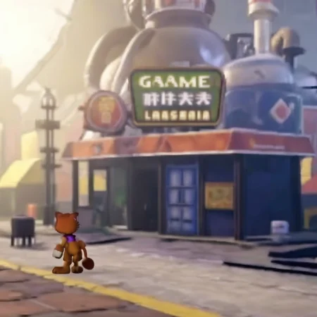 a game of Garfield the cat searching for lasagna and exploring the open world<lora:ff7 style:1> ff7og style, extremely detailed and gorgeously designed retro character model and world, 3d chibi, 64-bit, amazing game composition, cinematic lighting