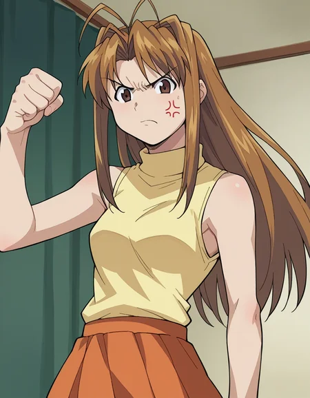 score_9, score_8_up, score_7_up, source_anime,
narunarusegawa, <lora:naru-narusegawa-ponyxl-lora-nochekaiser:1>,
naru narusegawa, long hair, brown hair, antenna hair, brown eyes, angry, anger vein,
skirt, sleeveless, miniskirt, turtleneck, sleeveless turtleneck,
indoors,
looking at viewer, dutch angle, cowboy shot,