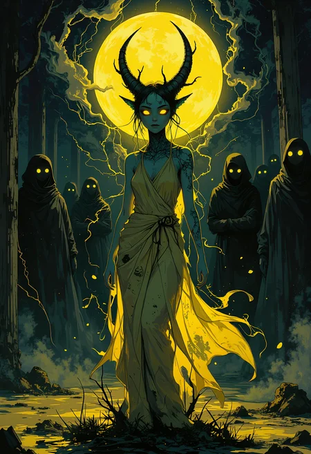 A semi-realistic digital illustration with dramatic backlighting casting an atmospheric glow, illuminating swirling debris and unknown elements that highlight the sharp, fearsome features of unseen figures. The scene is set against a chaotic, abstract background of dark, swirling brushstrokes, creating a dark fantasy atmosphere. A tall, impossibly proportioned dancer, dressed in simple, flowing undergarments, is covered in intricate, mystical paint that shimmers under the moonlight. With each movement, their body transforms, shifting into different forms as their mask changes, blending cute, macabre aesthetics with hyperdetailed precision. The art style balances eerie and captivating elements, with pastel yellows dominating the color palette, contrasting the ominous, dynamic poses and the abstract, swirling darkness around them.,semi-realistic digital illustration, dramatic backlighting, atmospheric glow, swirling debris, unknown elements, sharp fearsome features, dark fantasy, chaotic abstract background, dark swirling brushstrokes, tall impossibly proportioned dancer, simple flowing undergarments, intricate mystical paint, shimmers under moonlight, body transforms, shifts into different forms, mask changes, cute macabre art style, hyperdetailed, pastel yellow, ominous dynamic poses, abstract swirling darkness, eerie captivating, dynamic scene, hyperdetailed elements, dark fantasy atmosphere, dramatic lighting, atmospheric effects, transformation, mystical, abstract, dark, ominous, cute, macabre, pastel yellow, chaotic, swirling, debris, sharp edges, fearsome visage, dynamic poses, abstract background, hyperdetailed, impossibly tall, simple cloth undergarments, covered in mystical paint, performing under moonlight, shifting forms, dark fantasy, semi-realistic, digital illustration, dramatic backlighting, atmospheric glow, abstract background, chaotic, swirling brushstrokes, dark, ominous, dynamic, cute, macabre, hyperdetailed, pastel yellow, mystical paint, transformation, shifting forms, mask changes, impossibly tall, flowing undergarments, eerie, captivating, dynamic poses, swirling debris, sharp features, fearsome visage, dark fantasy, abstract, chaotic, atmospheric glow, dramatic backlighting, semi-realistic, digital illustration, hyperdetailed, pastel yellow, cute, macabre, ominous, dynamic, transforming dancer, shifting forms, mystical paint, mask changes, impossibly tall, simple cloth undergarments, flowing, eerie, captivating, swirling debris, sharp edges, fearsome visage, abstract background, chaotic, dark fantasy, dramatic lighting, atmospheric effects, transformation, shifting forms, hyperdetailed, pastel yellow, cute, macabre, dark, ominous, dynamic, abstract, chaotic, swirling brushstrokes, semi-realistic, digital illustration, dramatic backlighting, atmospheric glow, dark fantasy, impossibly tall dancer, shifting forms, transforming, mask changes, mystical paint, flowing undergarments, eerie, captivating, dynamic poses, swirling debris, sharp features, fearsome visage, abstract background, chaotic, dark, ominous, dynamic, cute, macabre, hyperdetailed, pastel yellow, atmospheric, glow, backlighting, dramatic, semi-realistic, digital illustration, dark fantasy, abstract, chaotic, swirling brushstrokes, impossibly tall, transforming, shifting forms, mask changes, mystical paint, flowing undergarments, eerie, captivating, dynamic poses, swirling debris, sharp edges, fearsome visage, dark, ominous, cute, macabre, hyperd,<lora:Mezzotint_Artstyle_for_Flux_-_by_Ethanar:0.296><lora:NLSTN-F:0.538> in a neon-lit NLSTN anime style, NLSTN, glowing, neon,<lora:Anime Art V3:0.678> Anime art,<lora:flux_mad_vk_:0.231>