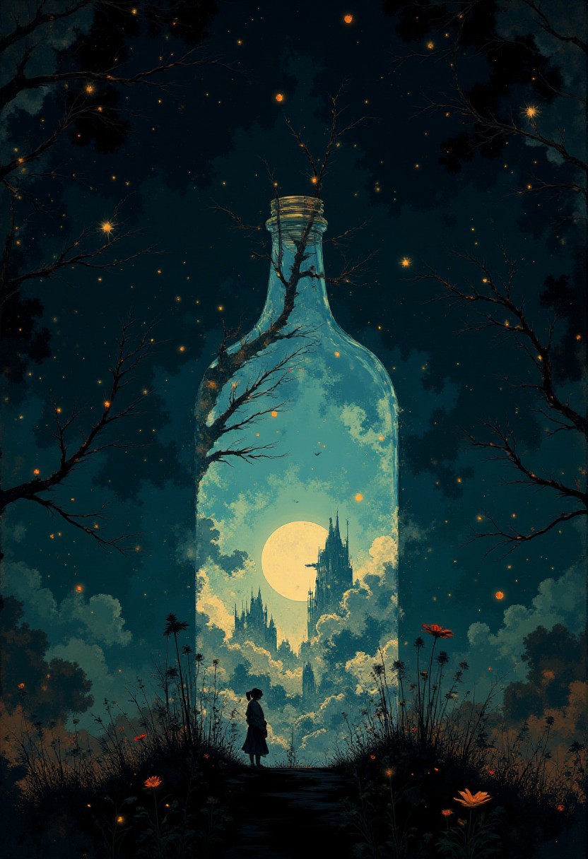 highly detailed image of a galaxy mixed with a raging ocean ,ethereal, grim,intricate design and details, encapsulated inside of a big round lab bottle, extremely high quality image, HDR, fantasy, photo Centered in Perfect Composition, Complex Details Showing Unique and epic Elements, Very Detailed Digital Painting, Dramatic Lighting, Very Realistic, dark space, turquoise hue