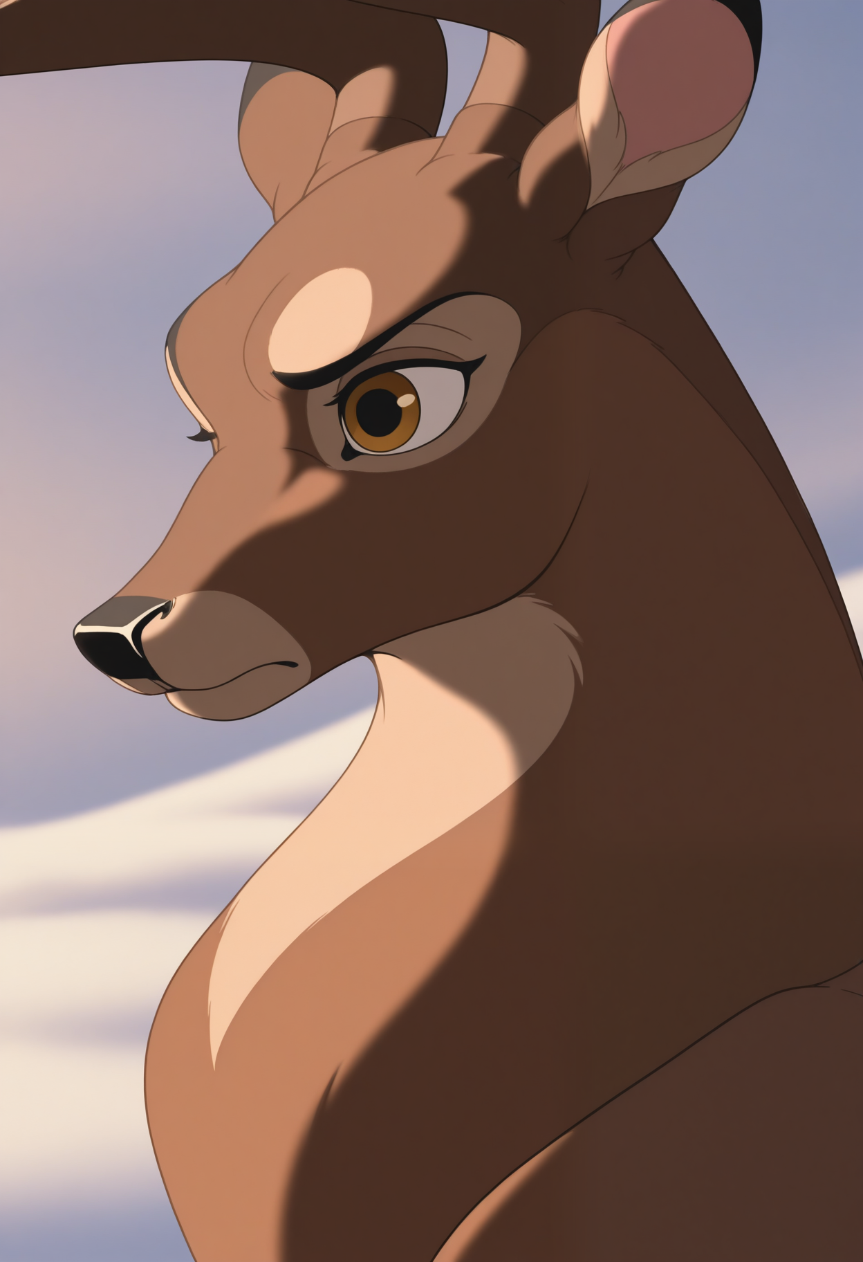 masterpiece,best quality,amazing quality, 1boy, solo, Pr1nc3, deer, close up, side angle, serious