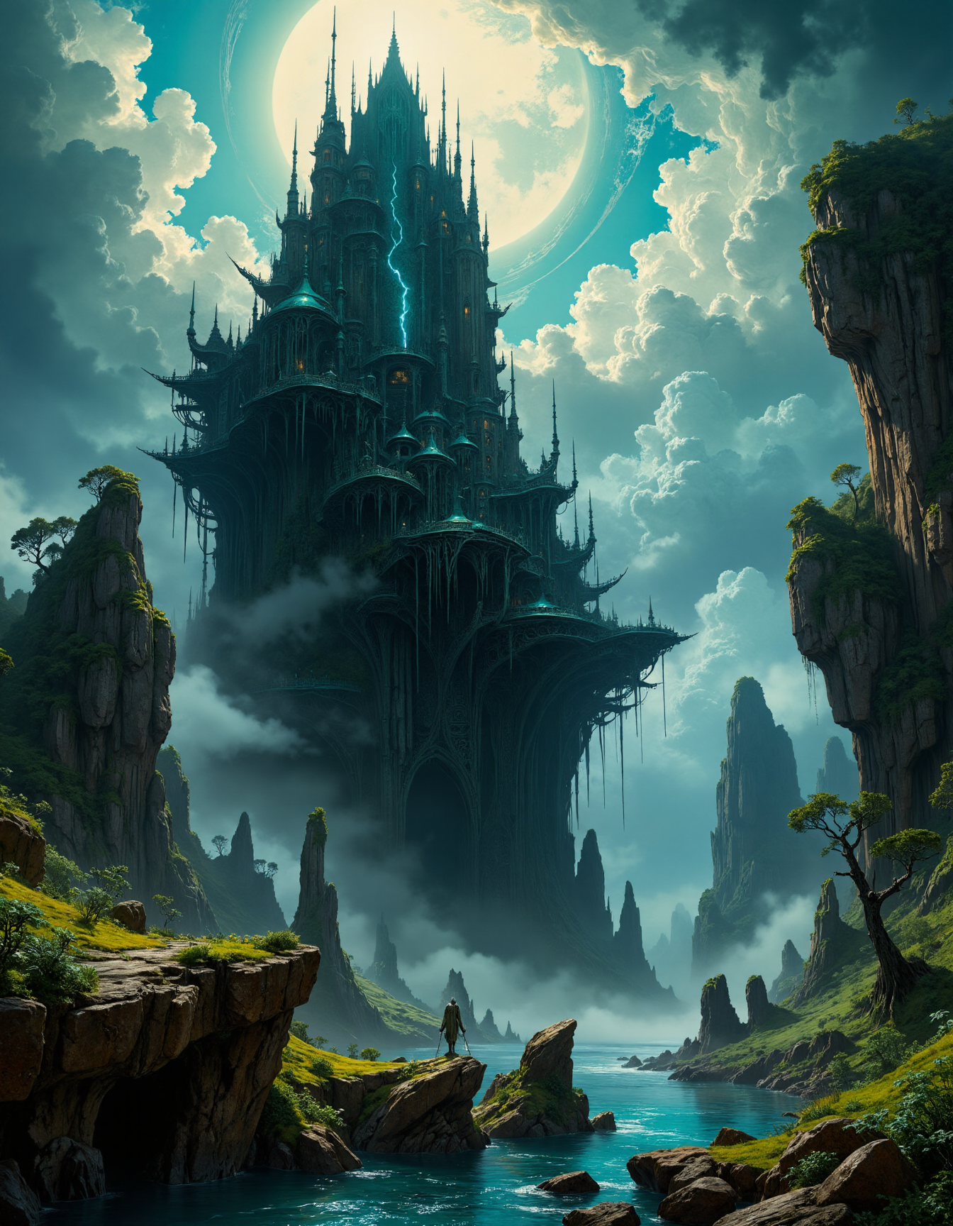 hyper realistic and highly detailed, highly dynamic cinematic panorama view, fantasy painting of the towering nightmare, outlandish, unusual, otherworldly, foreign, eldritch, digital painting, highly detailed and hyper surrealistic, perfect composition, harmonic colors, highly dramatic lighting, perfect composition, full panoramic view
 <lora:artilands:0.8>