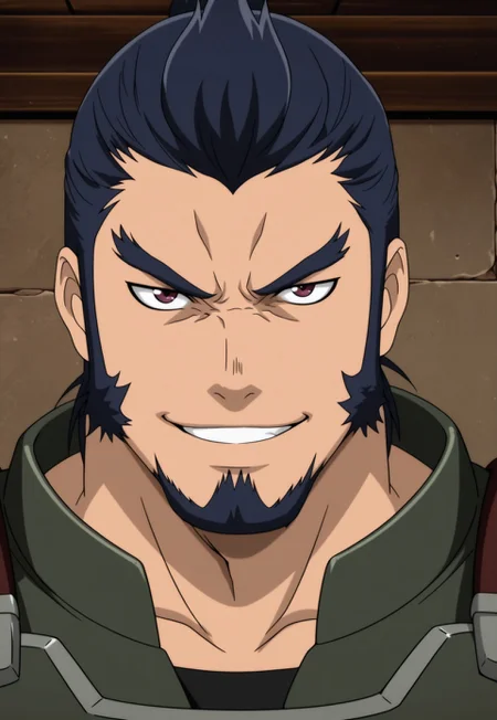 solo, masterpiece, modern, new, 1boy, male, masculine face, daddy looking face,

IxiomSainglain, black hair, sideburns, beard, bara, armor, headshot, portrait, looking at the viewer, smiling