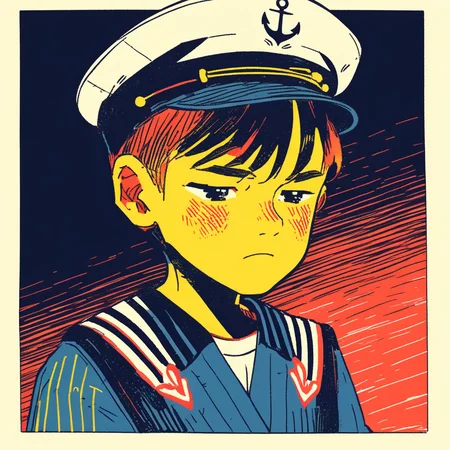 boy with a sailor outfit frowning
