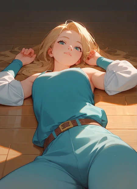 score_9, score_8_up, score_7_up, masterpiece, best quality, portrait photo of a girl, rested her chin on her hand, cheer leader, wood floor, (lying aside on the floor, posing to viewer), (low angle/from below),
<lora:ponyRealistic_v2-rev1:-0.7>