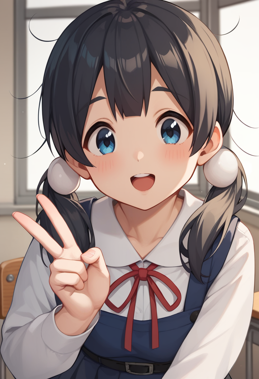 score_9,score_8_up,score_7_up,<lora:kitashirakawa_tamako_pony:1>,1girl,solo,v,school_uniform,photoshop_\(medium\),kitashirakawa_tamako,