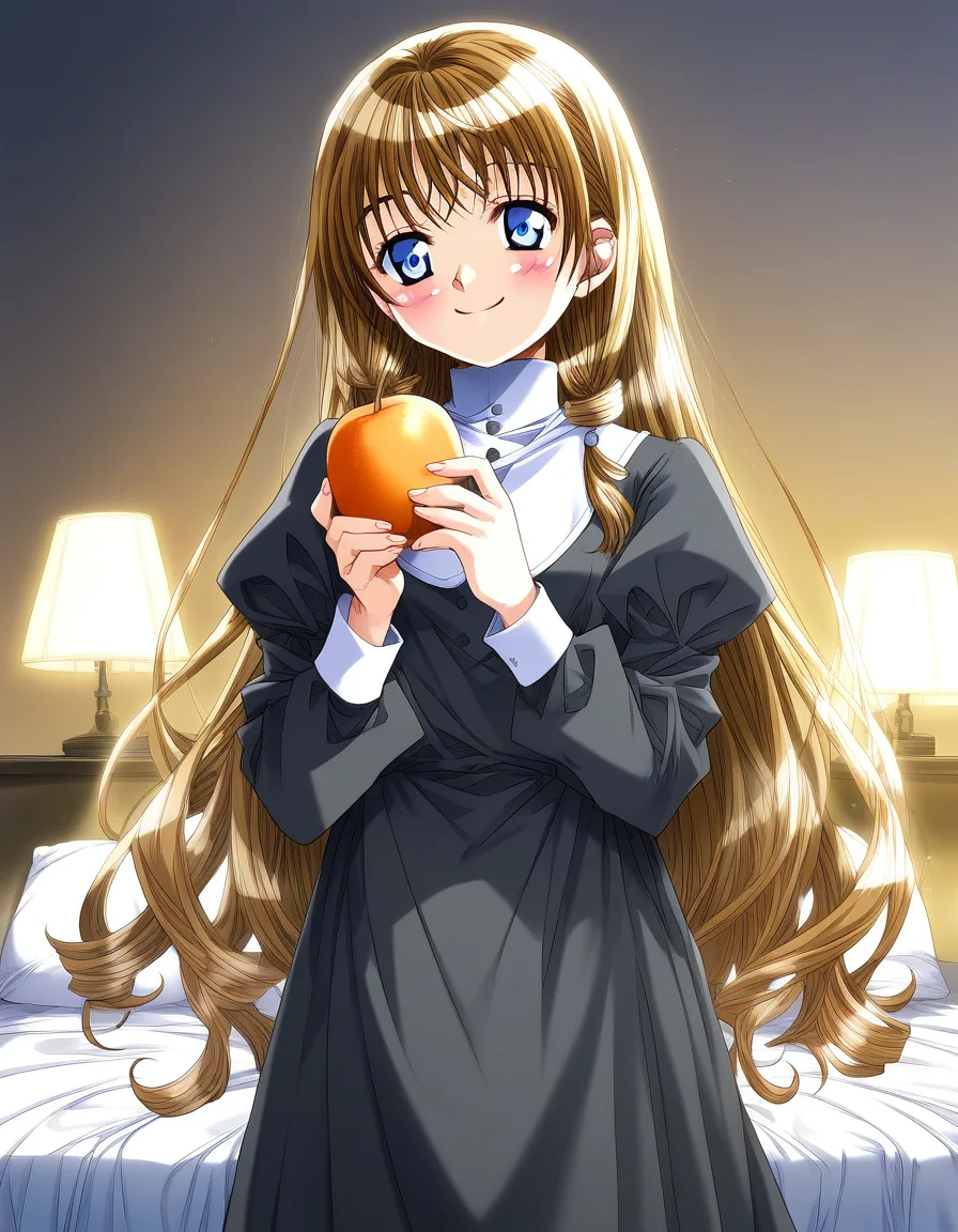 score_9, score_8_up, score_7_up, source_anime, rating_explicit, BREAK <lora:Yukiyanagi_Yuzu_XL:0.8> Yukiyanagi_Yuzu, blue eyes, brown hair, blonde hair, small breasts,
1girl, solo, long hair, straight hair, smile, blush,
long hair, food, fruit, holding, holding food, holding fruit, indoors, bed, long sleeves, blush, very long hair, lamp, window
cowboy_Shot,