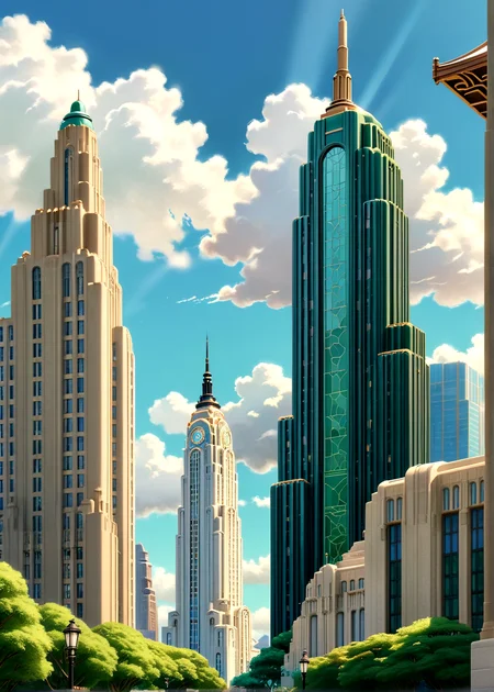 score_9, score_8_up, score_7_up,
<lora:Art_Deco_(Architecture)_(SDXL)_(AD):1> Art Deco, scenery, architecture, monumental architecture, building, city, cityscape,
8K, In'ei, chiaroscuro, rim lighting, perfect depth of field shot, ray tracing, beautiful, subsurface scattering, idealized city, wide beautiful boulevards, busy city center, parks and manicured lawn areas, large parks, plazas, detailed fluffy anime clouds, skyscrapers, made out of limestone, art deco windows, photographic realism, art by Thomas Kinkade, soft lighting, soft shading,
BREAK zPDXL, zPDXLxxx, <lora:perfection style:1> <lora:sdxl_lightning_8step_lora:0.5> <lora:SDXLHighDetail_v5:1> <lora:RMSDXL_Creative:0.8> <lora:Pony_DetailV2.0:1> <lora:MeMaXL_V3:0.15> <lora:great_lighting:1>