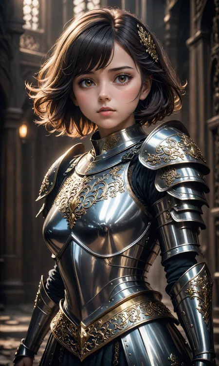 Masterpiece, A wonderful realistic hyperdetailed 8k hd movie shot of a lifelike real human anime girl wearing dressed in steel plate armor with ornate and elegant clothes that is beautifully cut into the face. dramatic lighting, cinematic composition, magical, fantasy, octane render, artstation, deviantart, pinterest, taken with polaroid kodak <lora:Fast:0.69>