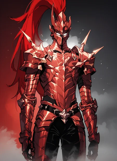 score_9, score_8_up, score_7_up, source_anime, sketch,score_6,monochrome, glitch, standing, lights,blurred background, (fog:1.2),blood,red background, solo ,1boy, blood_igris, glowing, white eyes, helmet, armor, dungeon, <lora:Blood_Igris:0.8>