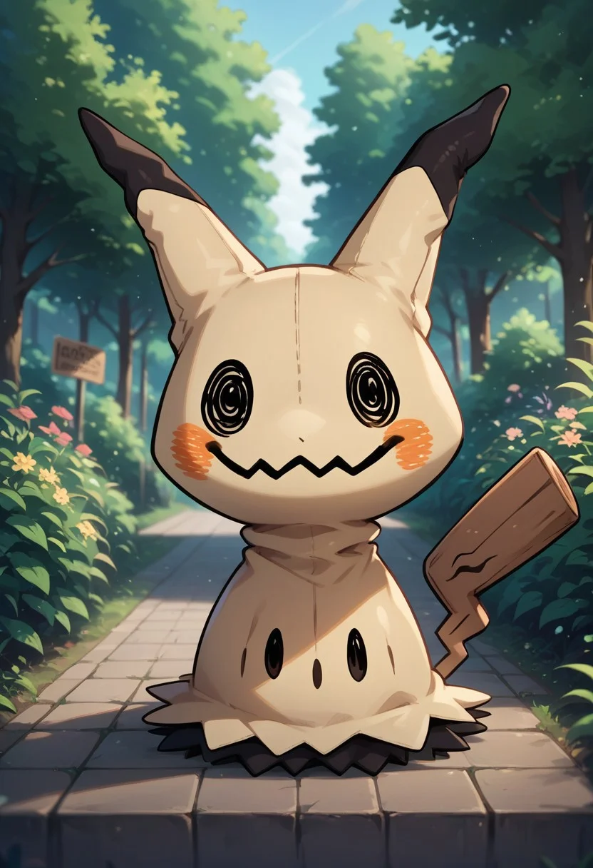 score_9, score_8_up, score_7_up, score_6_up,
solo, no human, (mimikyu), Pokemon (creature), Black shadow feet coming out from under costume, ((mimikyu holding up a cardboard sign (Buzz))), trying to look cute, looking at viewer, sitting outside in a park,
