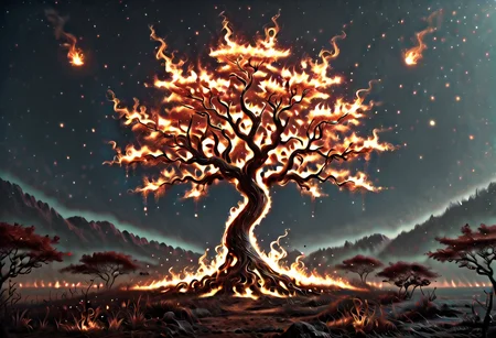 Score_9, score_8_up, score_7_up, high quality, 4k, 8k, extremely detailed, flamestyle, majestic acacia tree, one tree, plains <lora:Flame_Style:0.8> <lora:p:0.7>