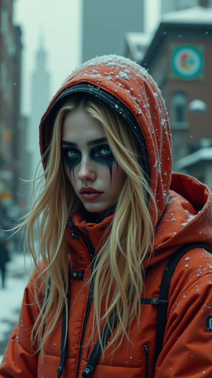 photograph, Female Automaton, wearing Parka, Fujicolor Superia X-TRA 400, 80mm, photorealism, aidmafluxpro1.1