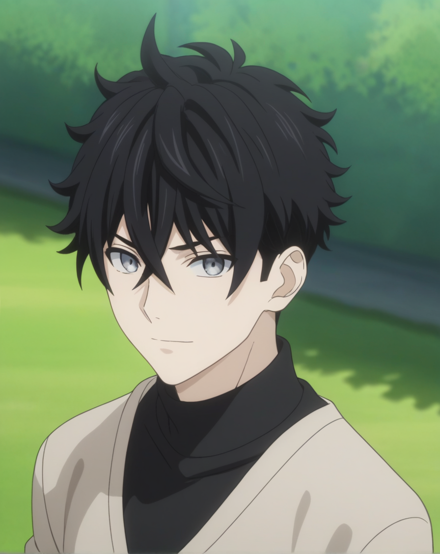 score_9, score_8_up, score_7_up, source_anime, anime screencap, depth of field, rating_safe, BREAK,
1boy, solo, yaoi, male focus, looking at viewer, cowboy shot,
<lora:saiba_asahi_pony:1> saiba_asahi_pony, black hair, gray eyes, short hair, hair between eyes, bangs, pale skin,
black sweater, turtleneck sweater, 
 outdoors,