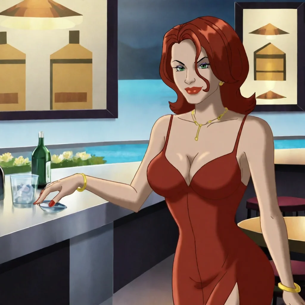 <lora:blackwidowultimateavengers_pony_v1:.7> natashaultimateavengers, 1girl, jewelry, red dress, medium breasts, green eyes, cleavage, earrings, red hair, necklace, bracelet, red nails, lipstick, makeup, nail polish, giant breasts