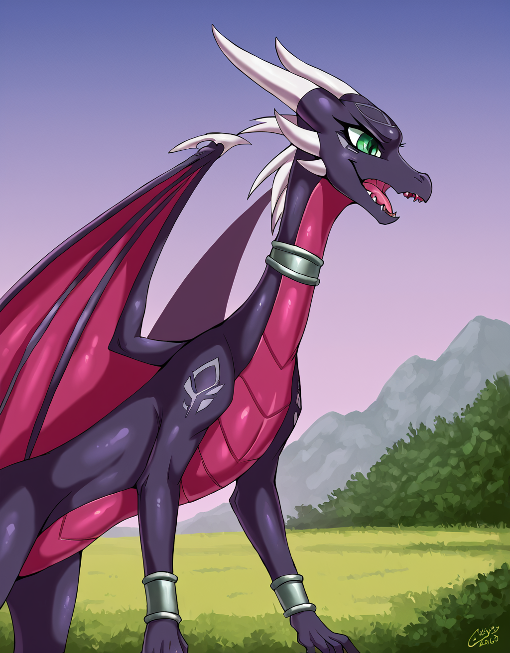 <lora:Cynder_corrupted:1>
cynder, dragon, corrupted, green eyes, detailed eyes, solo, perforated wings, 2 wings, full figure, in a meadow, open mouth, hungry,