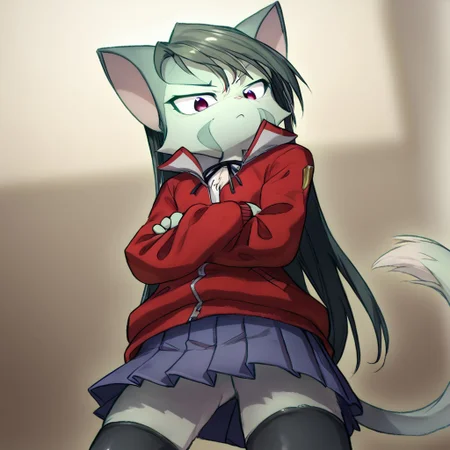score_9, score_8_up, score_7_up, source_anime, BREAK 
lilith_calah, 1girl, furry female, furry, solo, tail, animal ears,
(zPDXL3), 
(zPDXLxxx), 
hiroki, 
1girl, 
solo, 
Aisaka_Taiga
 long_hair, flat_chest, pleated_skirt, blue_skirt, white_shirt, collared_shirt, black_thighhighs, black_ribbon, neck_ribbon, jacket, red_jacket,
crossed_arms,
from below,