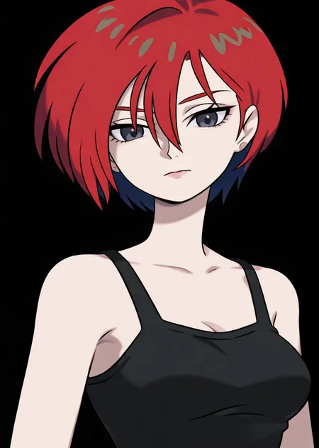 <lora:Ennil El iIlluLoRA:0.8> ennileldg, red hair, short hair, black tank top, portrait, <lora:Illustrious_take_Character_Design_style__竹_Gundam_GQuuuuuX_Pokemon:2>, take_style,