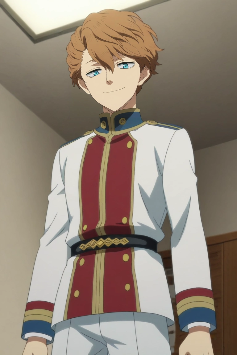 score_9, score_8_up, score_7_up, , rating_safe, , anime screencap, , official style, looking at viewer, , 1boy, solo, male focus, <lora:langris_vaude_pony:0.82>, langris_vaude, brown hair, blue eyes, short hair, hair between eyes, from below, apartment, indoors, dark, arms at sides, half-closed eyes, smile, ,, <lora:sdxl_lightning_8step_lora:1>