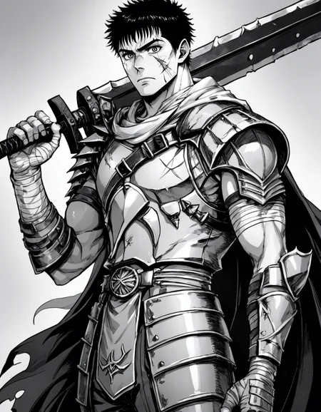 score_9, score_8_up, score_7_up,
source_anime,
guts (berserk),holding sword,
one-handed,sword-over-shoulder,,weapon over shoulder,
solo,looking at viewer,short hair,1boy,closed mouth,monochrome,upper body,,greyscale,male focus,,scarf,cape,holding weapon,armor,blood,muscular,scar,bandages,muscular male,shoulder armor,scar on face,serious,injury,breastplate,blood on face,scar on cheek,huge weaponblood on weapon,scar on nose,
<lora:sword_over_shoulder:0.8>