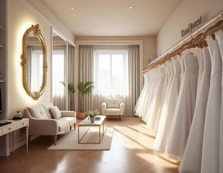 <lora:JJsBridalStore_Flux:1> ((bridal store)) , ((best quality)),((masterpiece)),((realistic)),indoors, mirror, reflection, chair, sofa, curtain, table, photorealistic, authentic, indoor scenery, highly detailed, ceiling light, cloth, glass, sky, center composition,