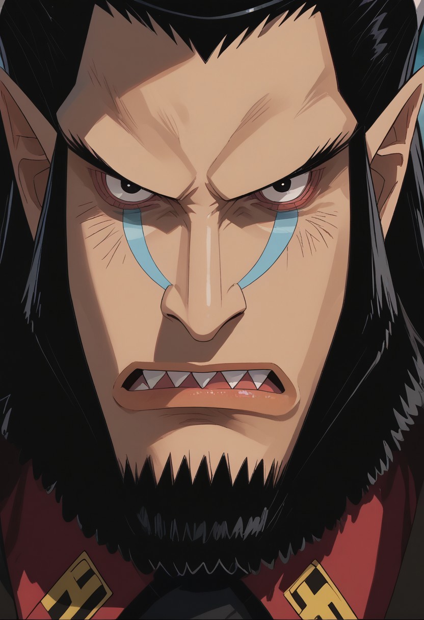 score_9, score_8_up, score_7_up, source_anime, rating_safe, MagellanOP, black_Magellan_hair, black_Magellan_facial hair, black_Magellan_eyes, pointy_Magellan_nose, blue_Magellan_makeup, 1boy, male focus, anime screencap,