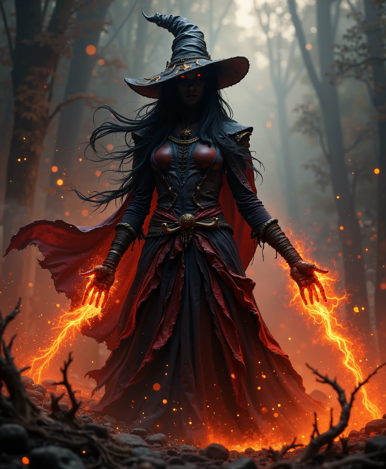 In a mystical realm of eerie beauty, a mysterious witch stands at the forefront of an epic scenery, her long, dark cloak billowing behind her as she weaves a spell of crystalline transformation, her magical abilities causing the surrounding environment to slowly turn to glass, with trees, rocks, and even the mist-shrouded air itself taking on a delicate, transparent sheen, her eyes aglow with an otherworldly energy, inspired by the dark fantasy of Blizzard's Diablo and the intricate, mystical detail of artists like Simon Stalenhag, Zoltan Boros, and Loish, with a mix of dark, muted colors and vibrant, ethereal lighting, combining the eerie atmosphere of a mystical, ancient world with the sense of foreboding and awe-inspiring wonder of a fantasy RPG.