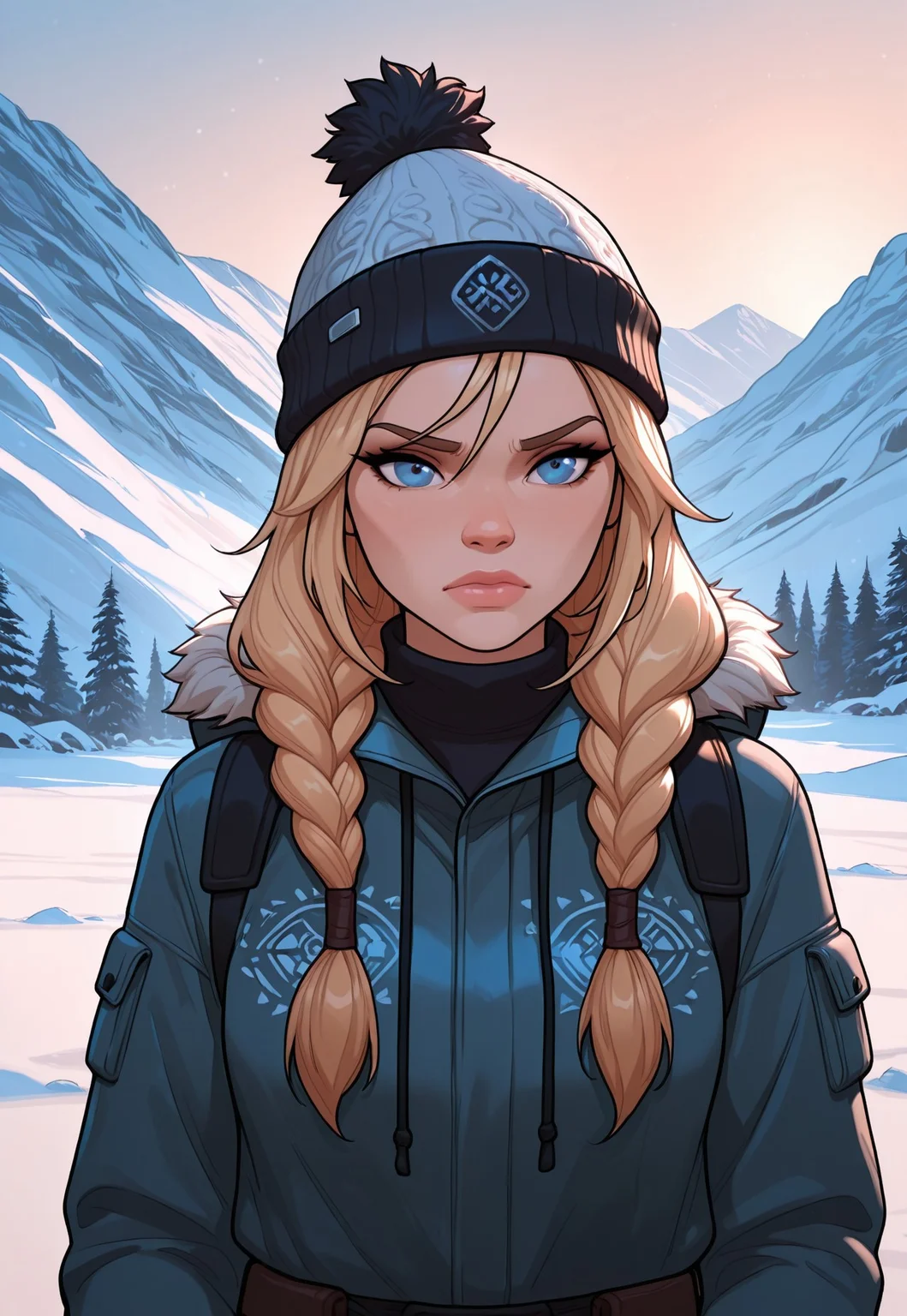 score_9, score_8_up, score_7_up, 1girl, solo, arctic explorer, insulated winter gear with fur trim and reflective accents, long braided blonde hair with a warm knitted hat, realistic, cinematic angle, cinematic lighting, athletic body, determined face, piercing blue eyes, adventurous pose
BREAK
trekking through a snowy mountain range
BREAK
source_adventure_art, rating_explicit, expressive, full body, dynamic pose
BREAK
detailed beautiful background, majestic snowy mountains with towering peaks and glistening ice formations, dense pine forests and frozen lakes, distant glaciers and icy waterfalls, serene atmosphere with a sense of adventure and endurance
<lora:Expressive_H:0.6>Expressiveh, (SimplepositiveXLv1:1.3), (upper body, full clothed:1.85) ((masterpiece)) (ultra realistic, 32k, masterpiece:1.2), (high detailed skin:1.1), (high quality:1.1) (((full clothed))) <lora:DandonFuga_Style_v.2_-_Pony:0.8>
<lora:add-detail-xl:1>
<lora:Dynamic Poses:1>