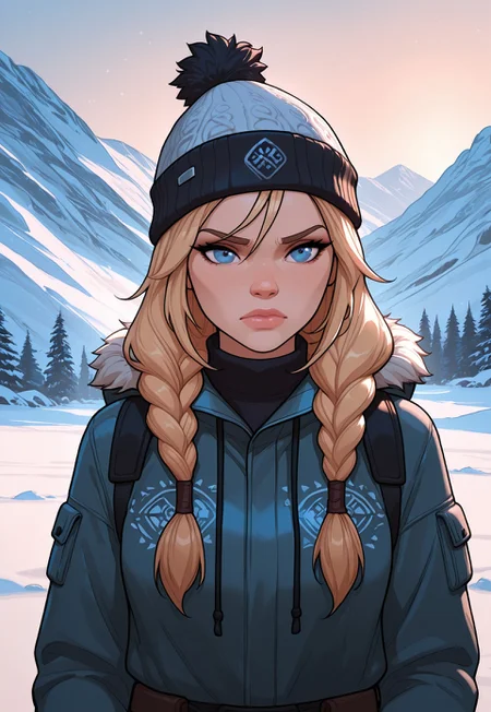 score_9, score_8_up, score_7_up, 1girl, solo, arctic explorer, insulated winter gear with fur trim and reflective accents, long braided blonde hair with a warm knitted hat, realistic, cinematic angle, cinematic lighting, athletic body, determined face, piercing blue eyes, adventurous pose
BREAK
trekking through a snowy mountain range
BREAK
source_adventure_art, rating_explicit, expressive, full body, dynamic pose
BREAK
detailed beautiful background, majestic snowy mountains with towering peaks and glistening ice formations, dense pine forests and frozen lakes, distant glaciers and icy waterfalls, serene atmosphere with a sense of adventure and endurance
<lora:Expressive_H:0.6>Expressiveh, (SimplepositiveXLv1:1.3), (upper body, full clothed:1.85) ((masterpiece)) (ultra realistic, 32k, masterpiece:1.2), (high detailed skin:1.1), (high quality:1.1) (((full clothed))) <lora:DandonFuga_Style_v.2_-_Pony:0.8> 
<lora:add-detail-xl:1> 
<lora:Dynamic Poses:1>