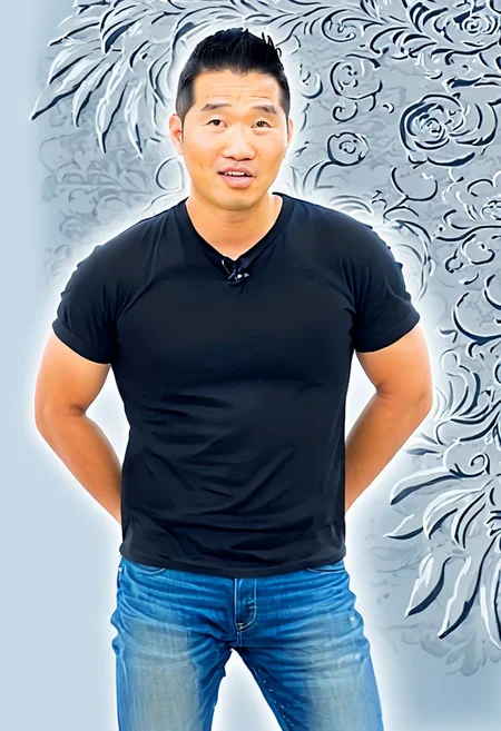 (((htkangface))), daddy,  natural face expression, (((detailed HtKangface))), fixed htKangface Photorealistic, realistic, masterpiece, intricate details, detailed background, depth of field, photo of a handsome, dynamic pose, natural face expression, (((looking at viewer))), high detail, high quality, male focus,  ((black shirt)), ((jeans))