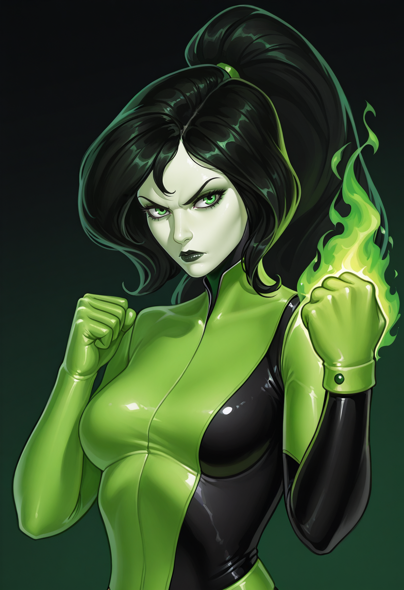 masterpiece, high quality, amazing detail,
1girl, solo, shego,
showing fist, green flame, serious, ponytail, dynamic,
upper body, gradient background, green theme, black theme,
<lora:Mavezar_-_ILLU_by_SulfurSniffer:1> ss-mav3zar-illu