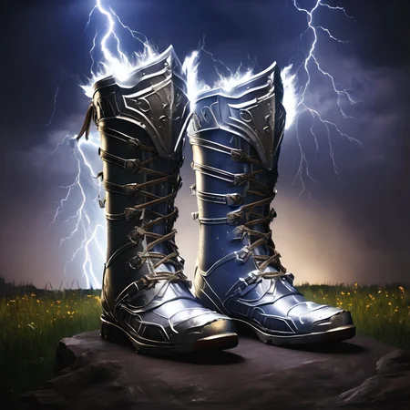 boots,(lightning),
4k,realistic,phograph,black background,simple background,game icon,<lora:game_icon_diablo_style:0.85>,