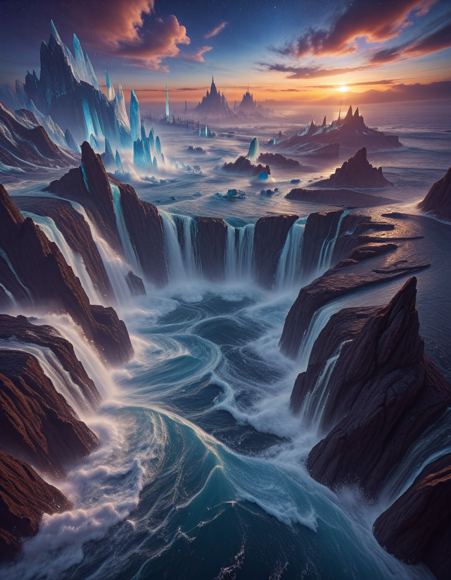 <lora:Space_Worlds_Minis_4:1.0> swminis4all, swminis4, swminis4bis, n1, n3, n0, beautiful giant waves, lots of wind, waterfalls, ice walls