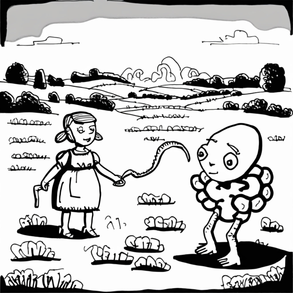 drawix19 shepherdess girl and alien in the meadow<lora:drawix19:1>