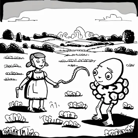 drawix19 shepherdess girl and alien in the meadow<lora:drawix19:1>