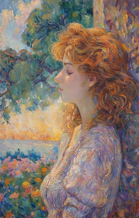 masterpiece,best quality,<lora:tbh130-sdxl:1>,idolmaster cinderella girls,illustration,oil painting,style of Paul Signac,