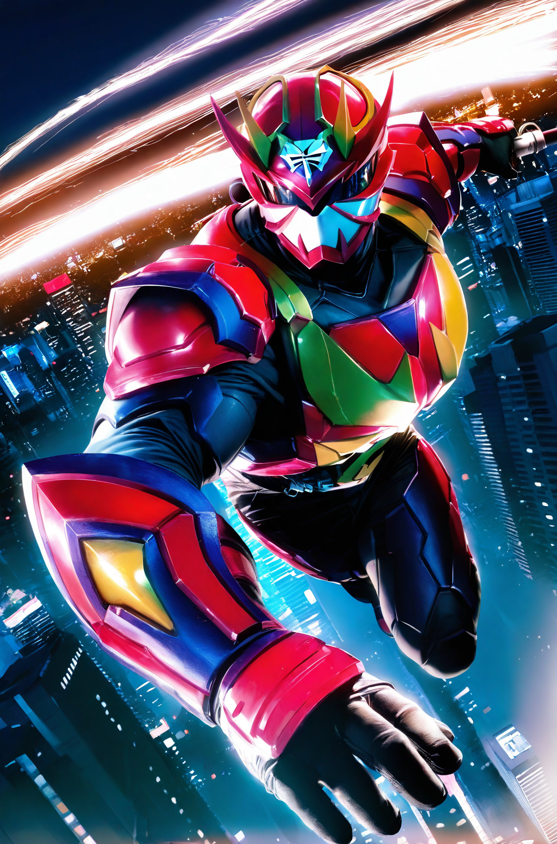realistic shading,looking at viewer,<lora:Hibiki:0.7>,1boy,armor,helmet,male focus,solo,Hibiki,manly,dynamic angle,realistic,manly,masterpiece,best quality,imposing,dynamic angle,intricately detailed illustration,masterpiece,best quality,amazing quality,very aesthetic,absurdres,newest,full body,city,night,outdoors,, score _9,score_8_up, score_7_up,source_anime,rating_explicit,