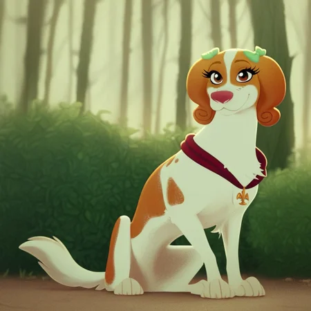 score_9, score_8_up, score_7_up, score_6_up, source_furry, source_cartoon, best quality, masterpiece, absurdres, 
1girl, solo, tanebl, spaniel, female, feral, dog, 
green bow, brown eyes, freckles, happy, smile, closed mouth, full body, from side,
sitting, red collar, pendant,
outside, trees, forest, bushes