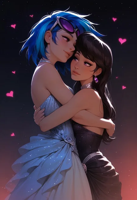 safe_pos, safe_pos, score_9, score_8_up, score_8, score_7_up, score_6_up, score_5_up, score_4_up, female focus, Expressiveh, BREAK, duo, (1girl, Octavia Melody, ((/mlp/)), female, beautifull eyes, medium breasts, full dressed, grey gala dress, jewelery,(1girl, Vinyl Scratch, ((/mlp/)), human, female, beautifull eyes, human, small breasts, full dressed, white gala dress, jewelery,, (hug, holding each other, deep in love, hearts), low light, night sky, in a banquet, unique angle, full dressed, sfw, romantic, zoomed out