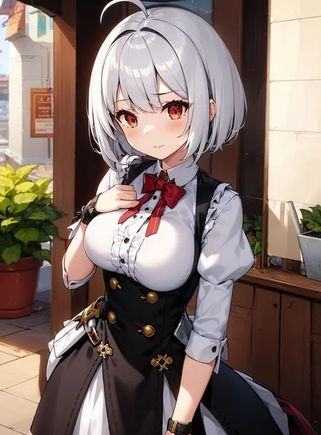 1girl, white hair, short hair, red eyes,