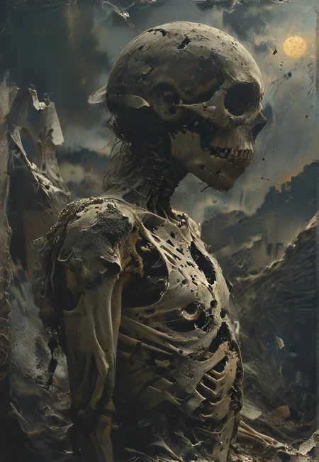 old white blank flag stuck in a broken skeleton, torn, focused, windy, realistic, nighttime, <lora:The_Dark_Side_of_the_Earth:0.7> <lora:spiderweb:0.8> <lora:- SDXL - pony_random_stuff_V1.0:0.8> <lora:- SDXL - vntblk_vanta_shapes_V1.0:0.8>