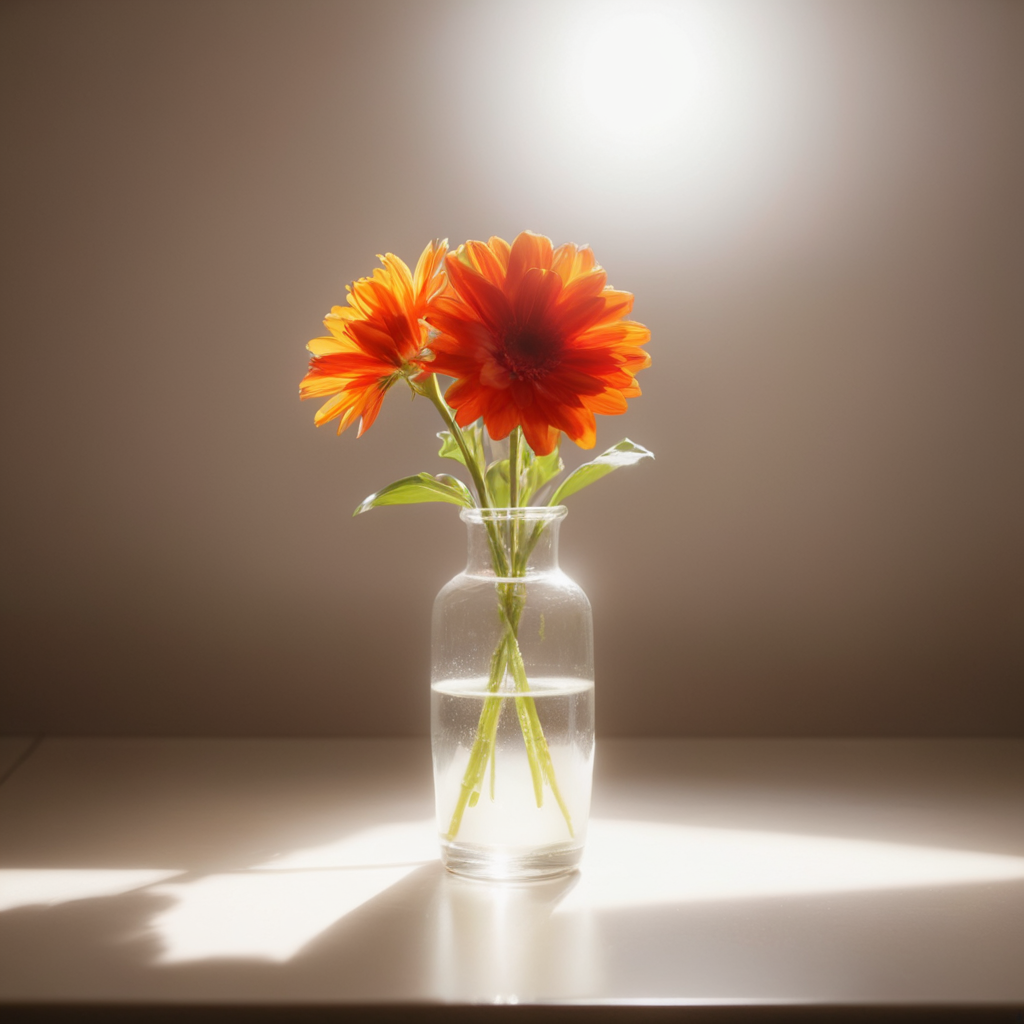 UHD, 4k, ultra detailed, cinematic, a photograph of  <lora:diffused light style:0.9>
A Diffused light of a vase with a flower inside of it,flower,blurry,no humans,depth of field,leaf,plant,red flower,scenery,orange flower,still life , realistic, sharp, detailed, classic, 1970's light style, high-key light style, photography, artistic, perfection, diffusion, diffused, soft light, glow, bright, contrast, highlights, halo, glowing ambient light, colorful, cinematic, filmic, high quality photo, diffused light style, epic, beautiful lighting, inpsiring