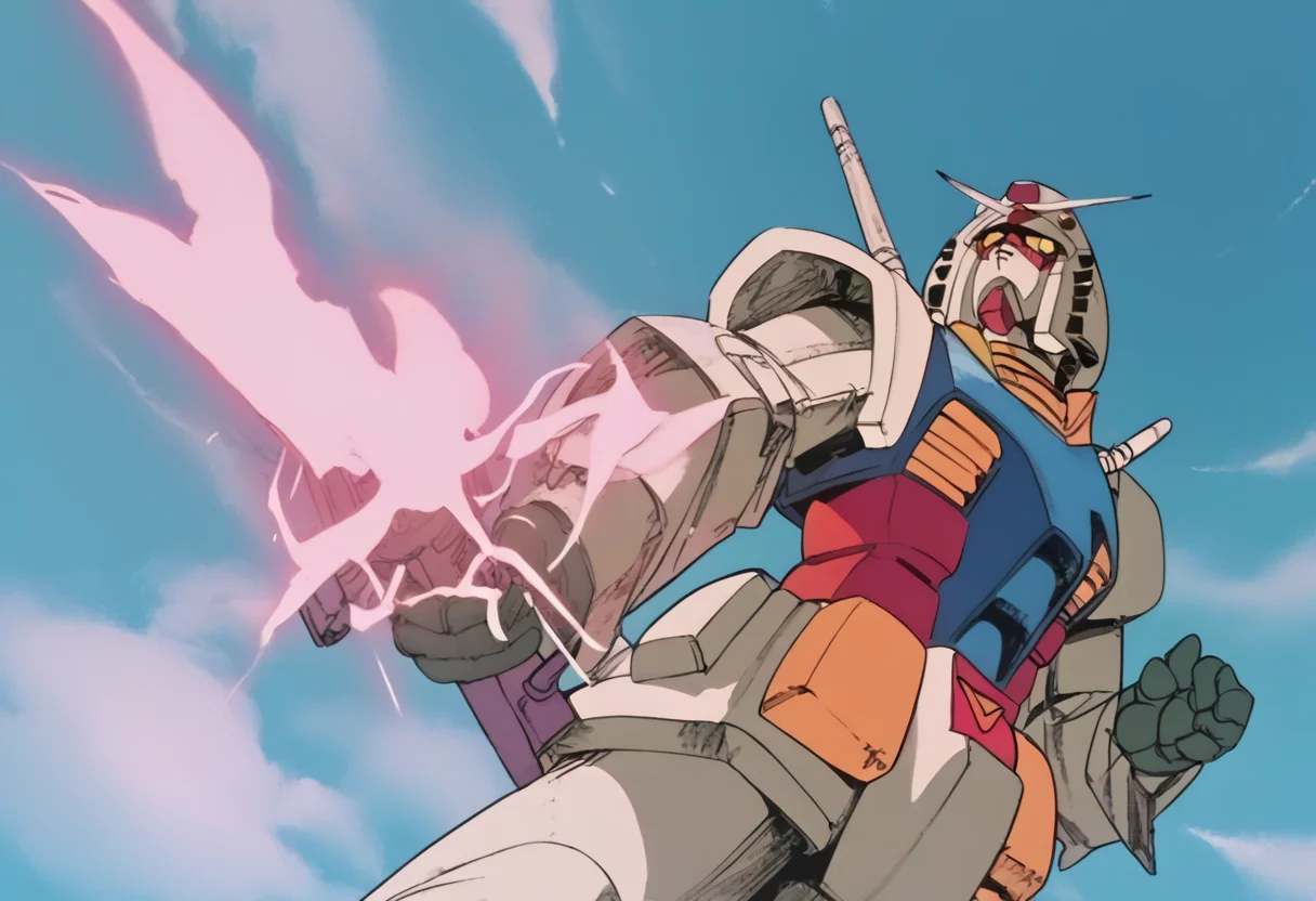 (score_9:0.9),score_8_up,score_7_up,anime style,rating_safe,(zPDXL),<lora:Gundam RX-78-2 ponyXL v1.5:1>,Gundam RX-78-2,weapon,sword,beam saber,holding,holding weapon,solo,sky,holding sword,cloud,energy sword,looking up,blue sky,day,