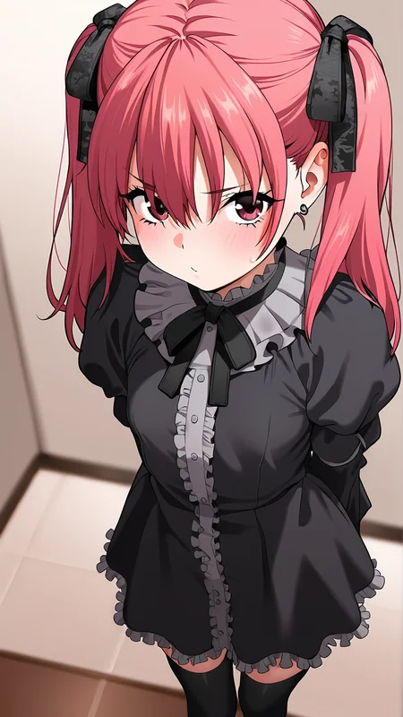 amazing quality,absurdres,best quality,masterpiece,highres,newest,detailed,detailed body,detailed face,masterpiece,best quality,solo,
mayqueen,1girl,solo,thighhighs,twintails,goth fashion,dress,black thighhighs,red hair,ribbon,pink hair,<lora:mayqueen:0.8>,